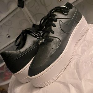 Nike Black Platfrom Air Force Ones AF1 Sneakers
